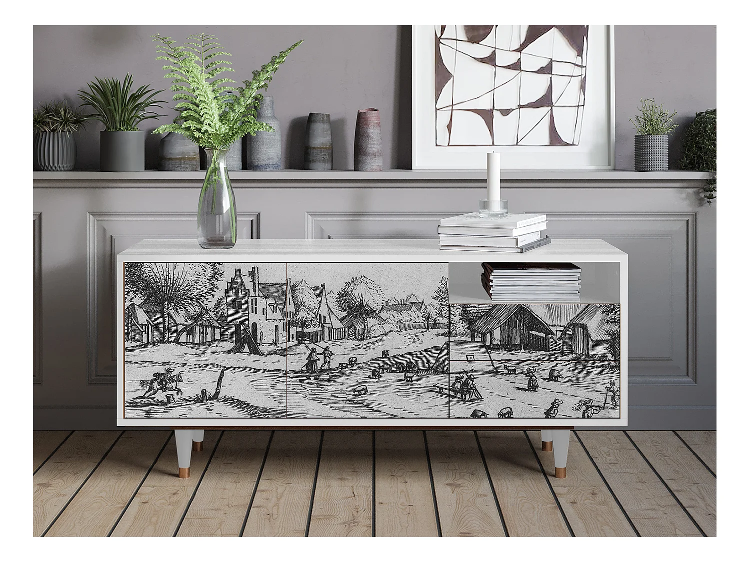 Mobile TV - 125х56х41 cm - T7 - Country Village, Bianco