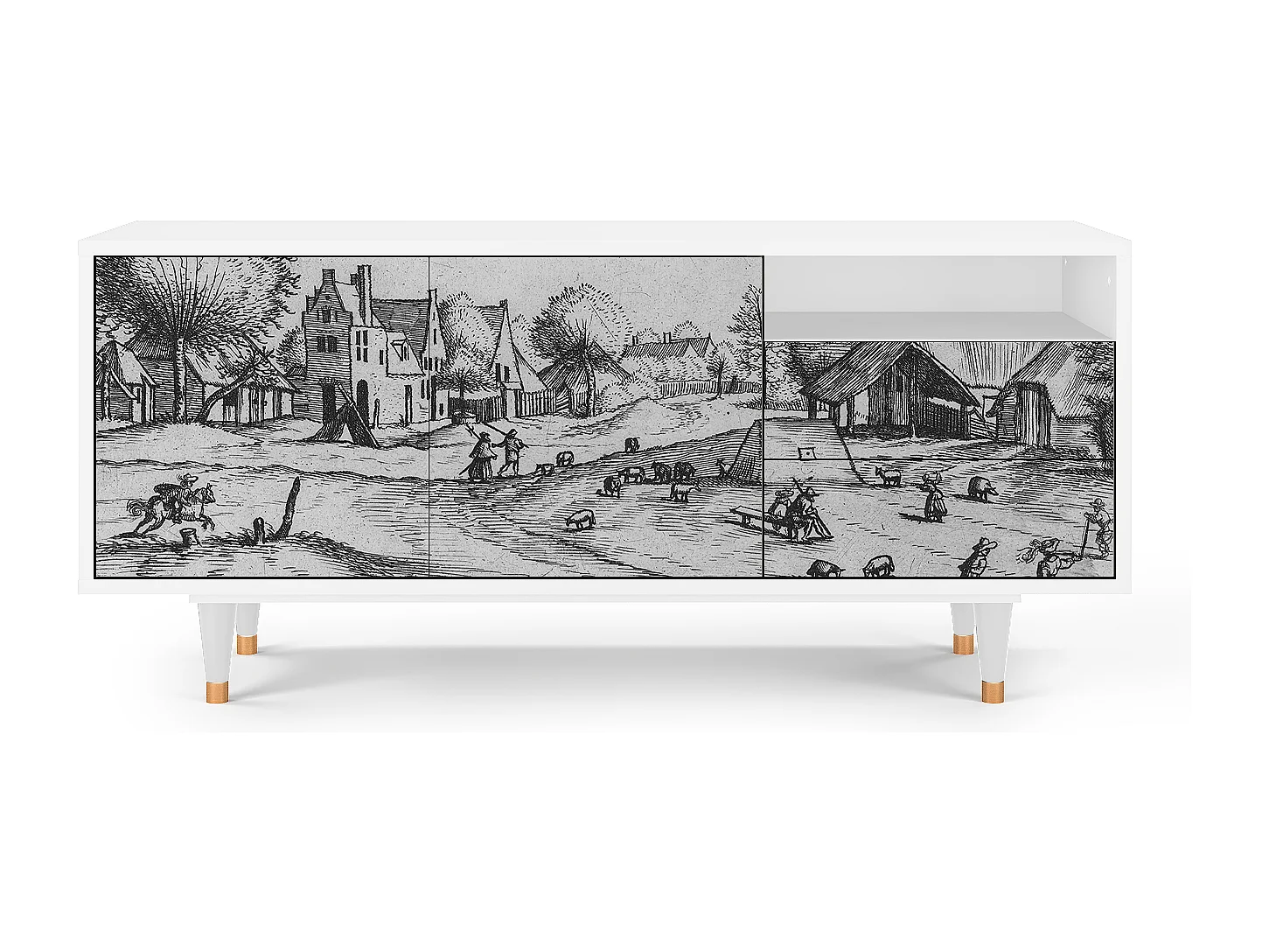 Mueble de TV - 125х56х41 cm - T7 - Country Village, Blanco