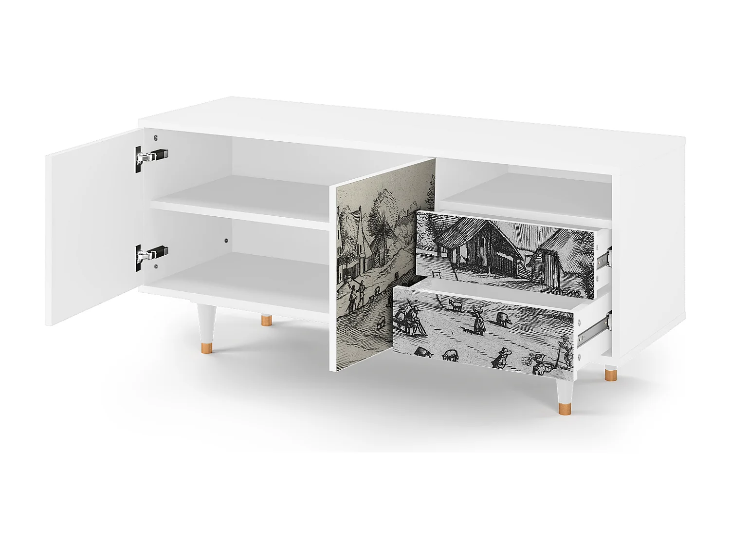 Mueble de TV - 125х56х41 cm - T7 - Country Village, Blanco
