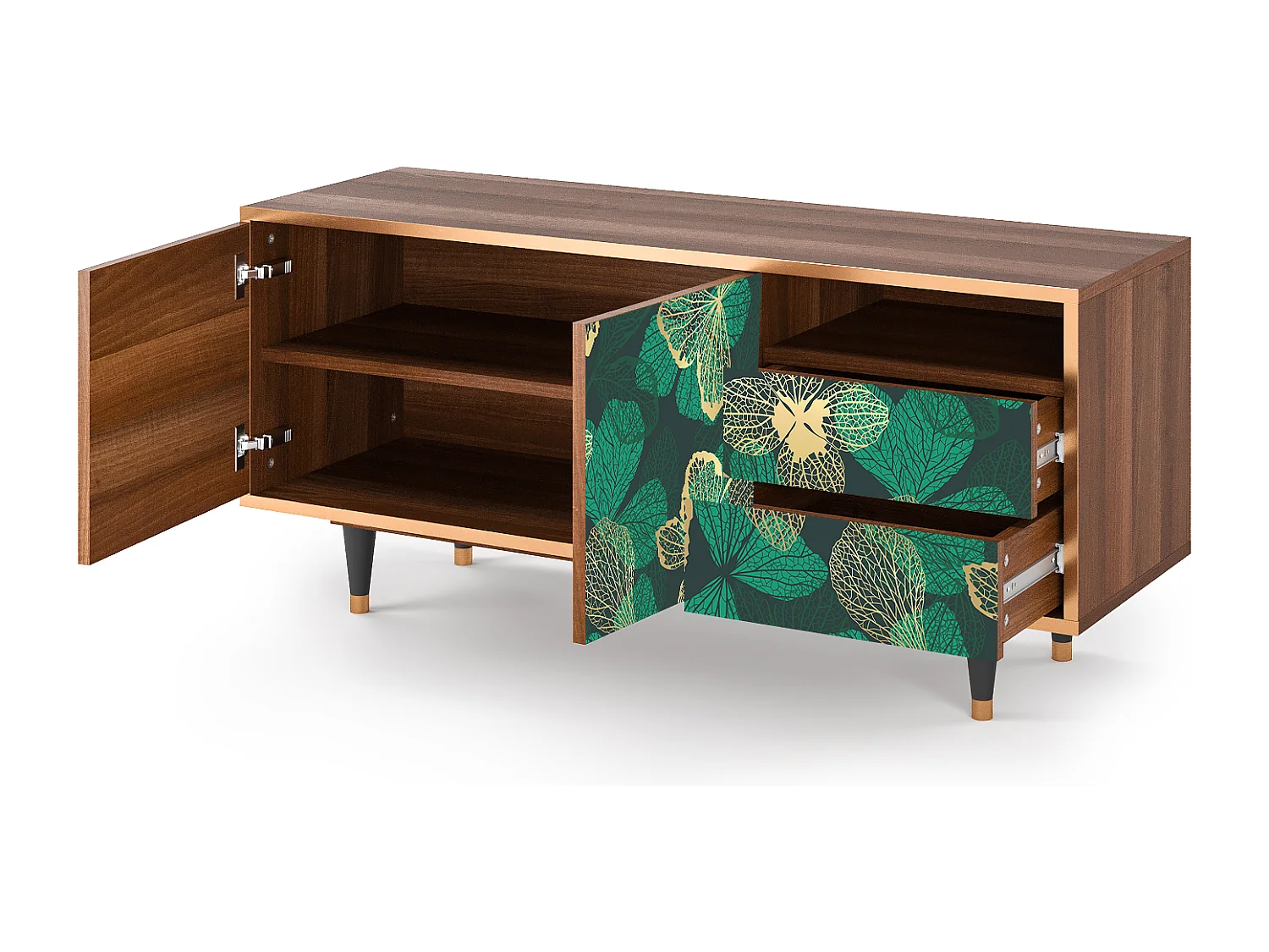 TV-meubel - 125х56х41 cm - T7 - Green Flower, Walnoot