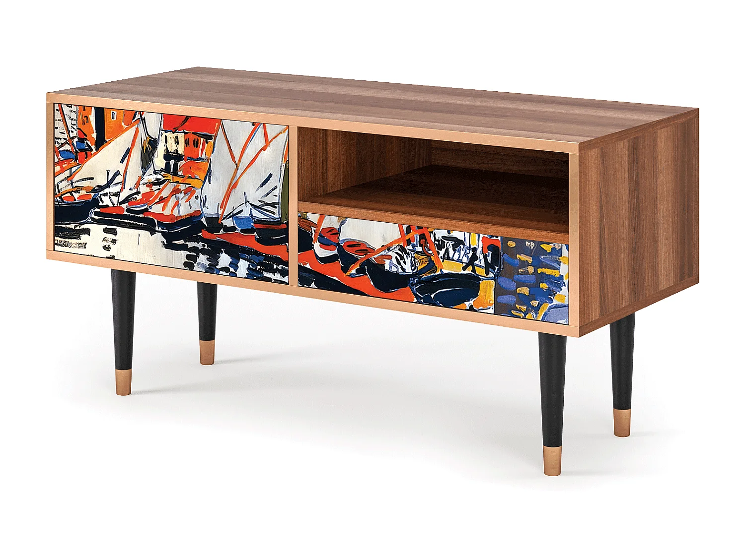 Meuble TV - 115х59х48 cm - T3 - Le Séchage des voiles , Noyer