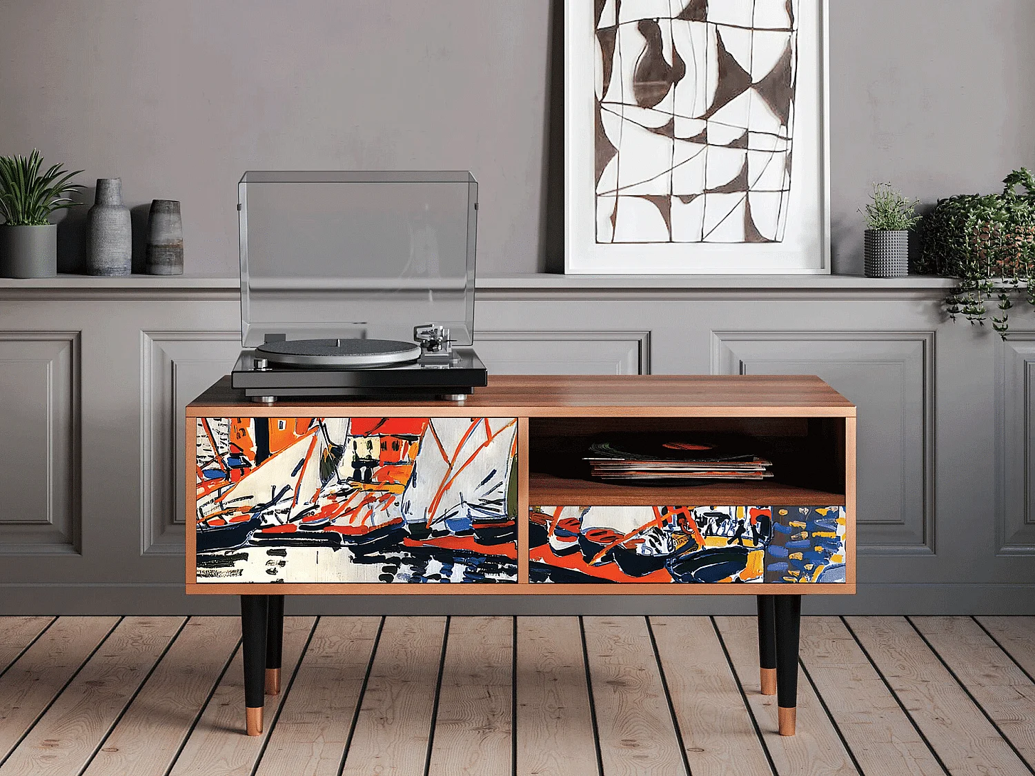 TV-Möbel - 115х59х48 cm - T3 - Le Séchage des voiles , Walnuss