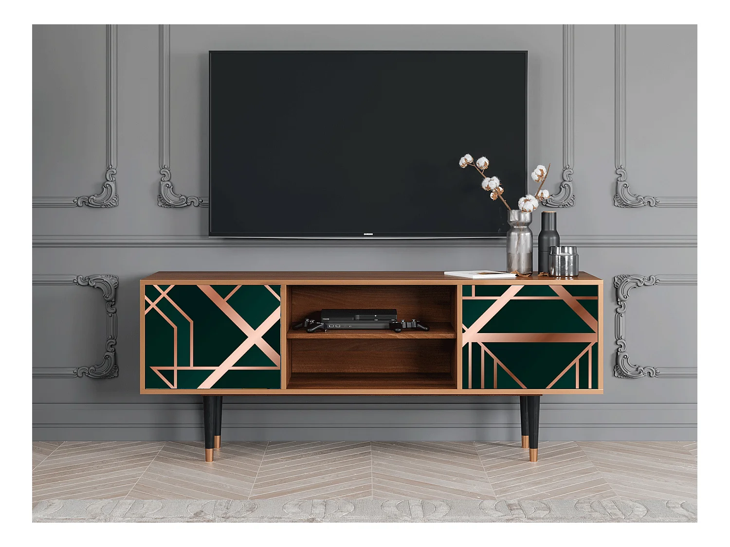 Meuble TV - 170х69х48 cm - T2 - Emerald Gatsby, Noyer