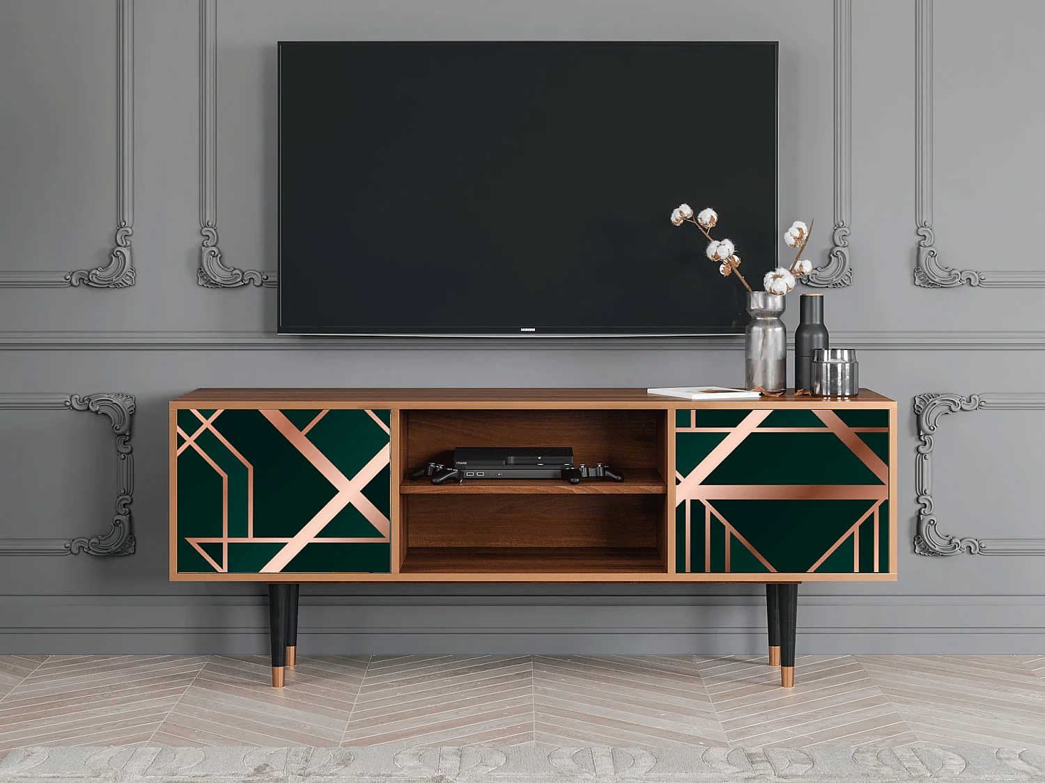 Meuble TV - 170х69х48 cm - T2 - Emerald Gatsby, Noyer