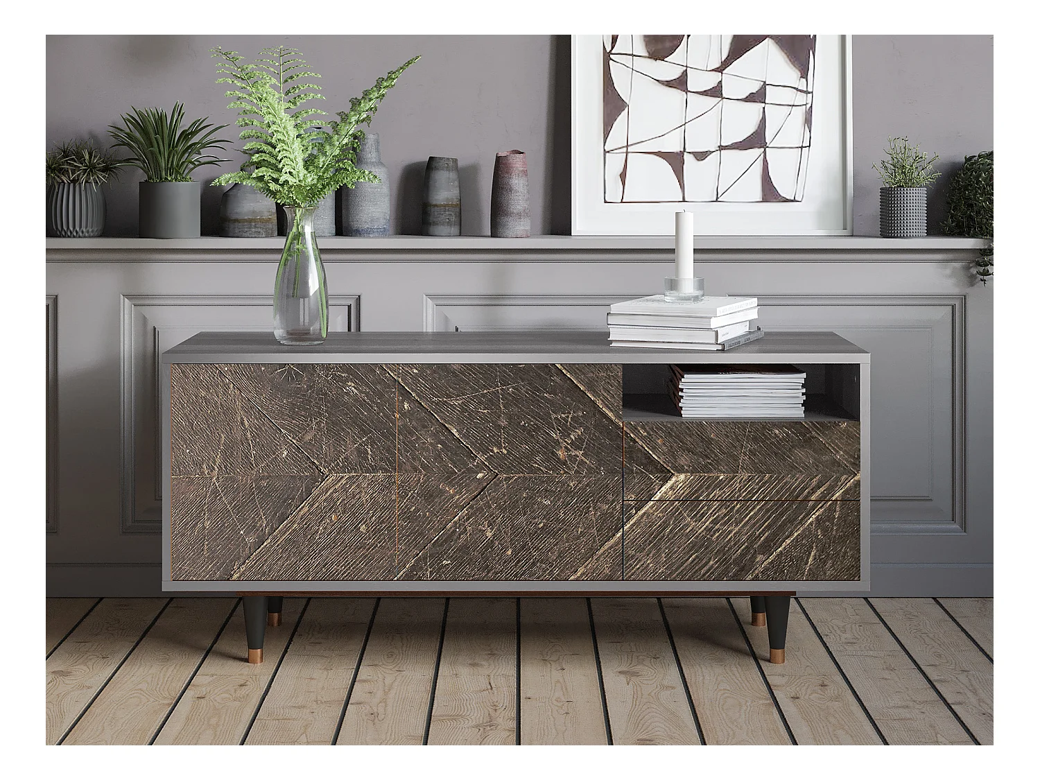 Meuble TV - 125х56х41 cm - T7 - Wise Tree, Gris