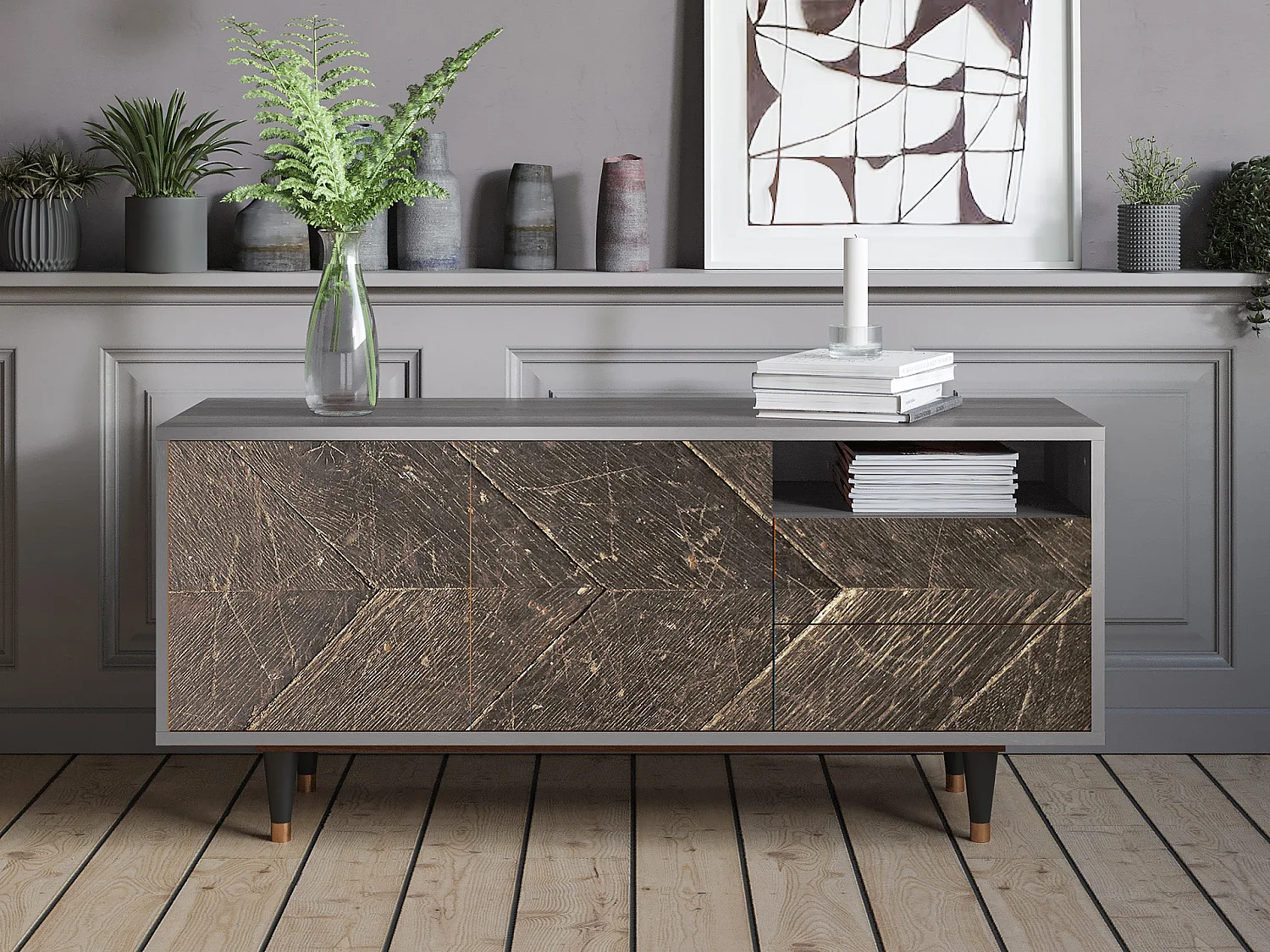 Meuble TV - 125х56х41 cm - T7 - Wise Tree, Gris