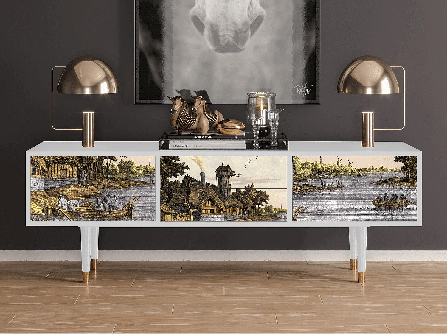 Meuble TV - 170х59х48 cm - T4 - Mill along a River, Blanc