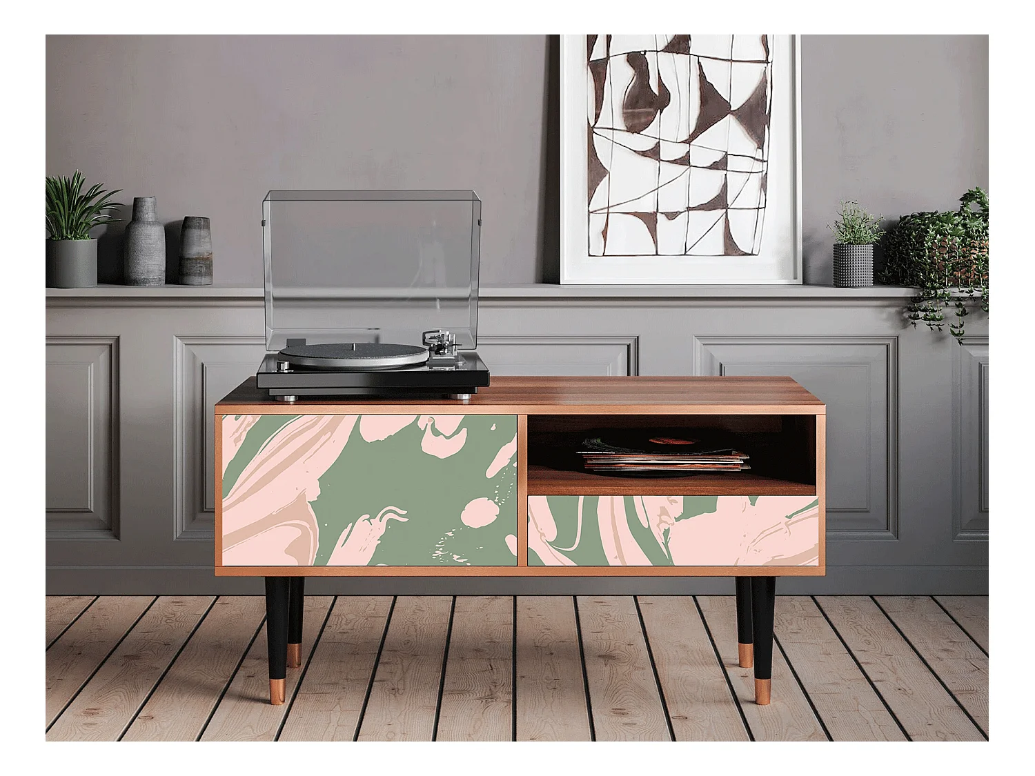 Meuble TV - 115х59х48 cm - T3 - Aquarelle, Noyer