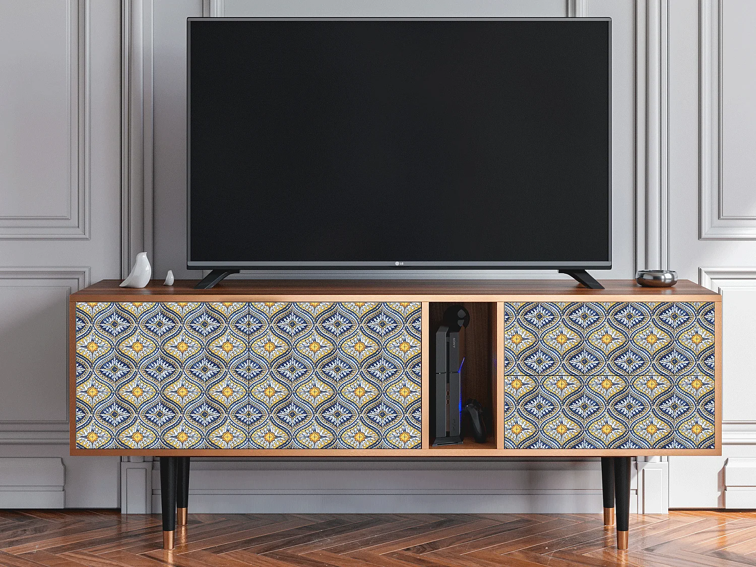 Meuble TV - 170х69х48 cm - T1 - Illusory Pattern, Noyer