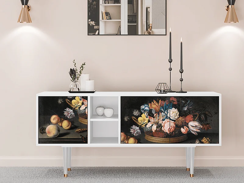 Meuble TV - 150х69х41 cm - T5 - Still Life with Flowers, Blanc