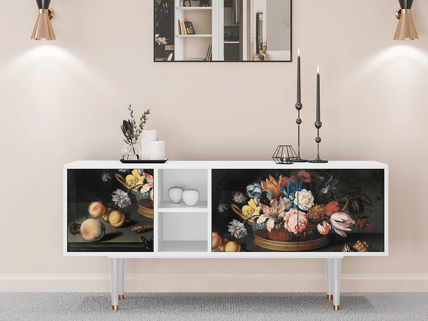 Meuble TV - 150х69х41 cm - T5 - Still Life with Flowers, Blanc