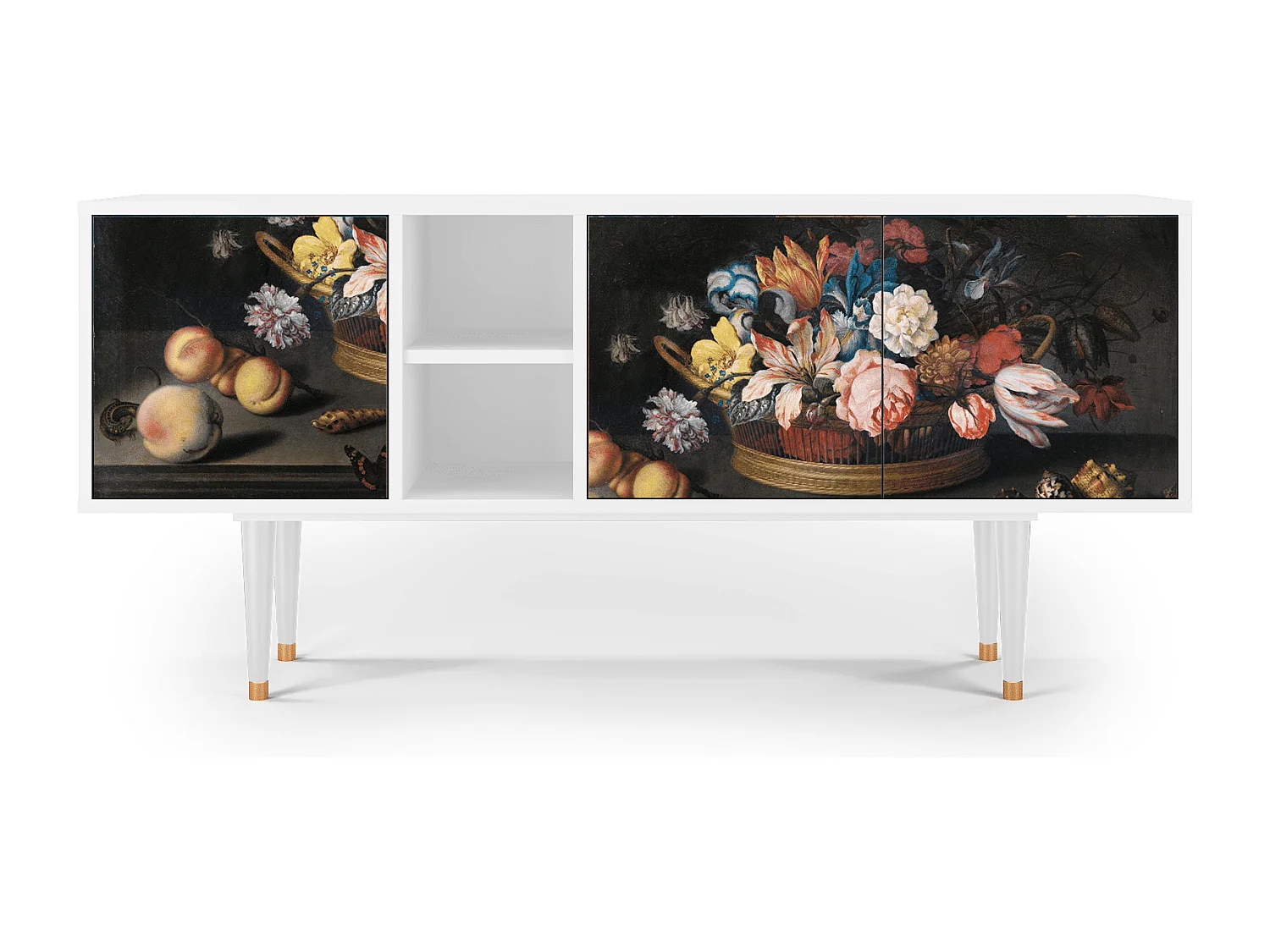 Meuble TV - 150х69х41 cm - T5 - Still Life with Flowers, Blanc
