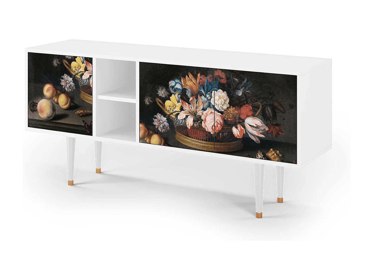 Meuble TV - 150х69х41 cm - T5 - Still Life with Flowers, Blanc