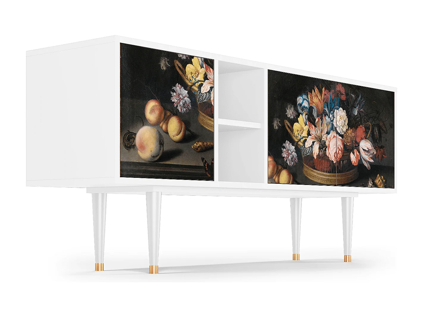 Meuble TV - 150х69х41 cm - T5 - Still Life with Flowers, Blanc