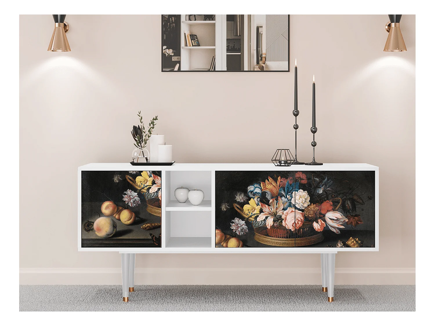 Mobile TV - 150х69х41 cm - T5 - Still Life with Flowers, Bianco