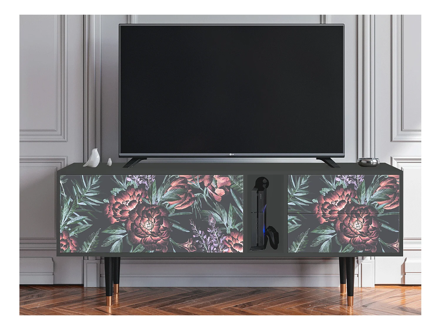 Meuble TV - 170х69х48 cm - T1 - Dark Peonies, Anthracite
