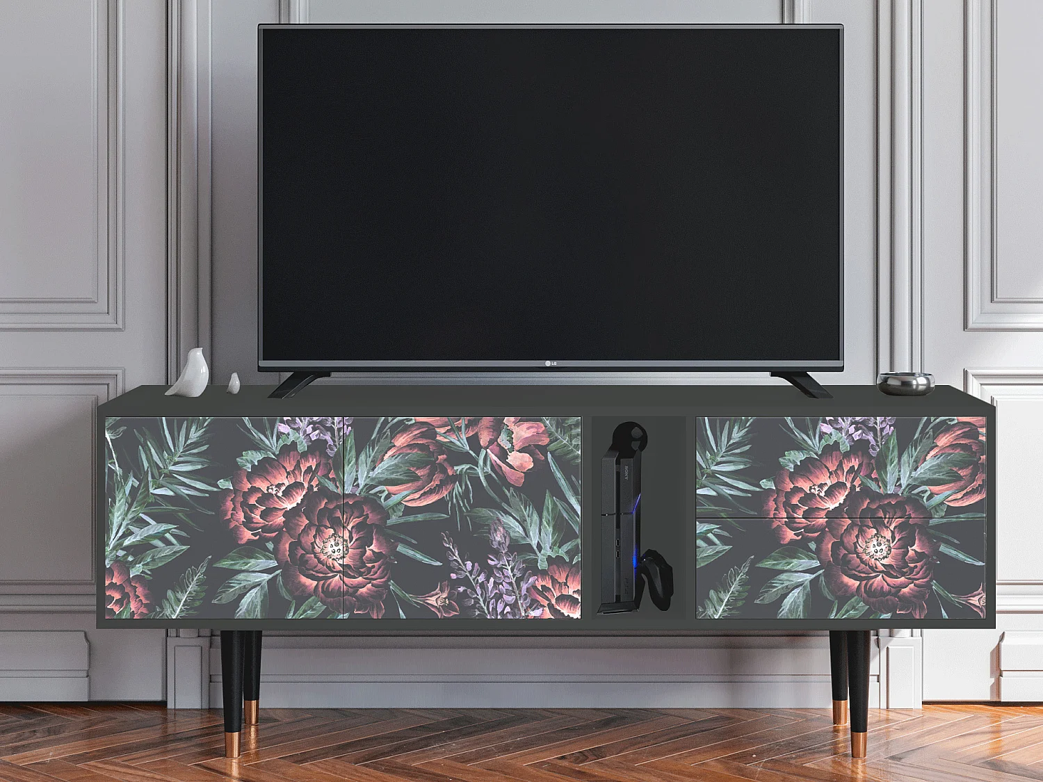 Meuble TV - 170х69х48 cm - T1 - Dark Peonies, Anthracite
