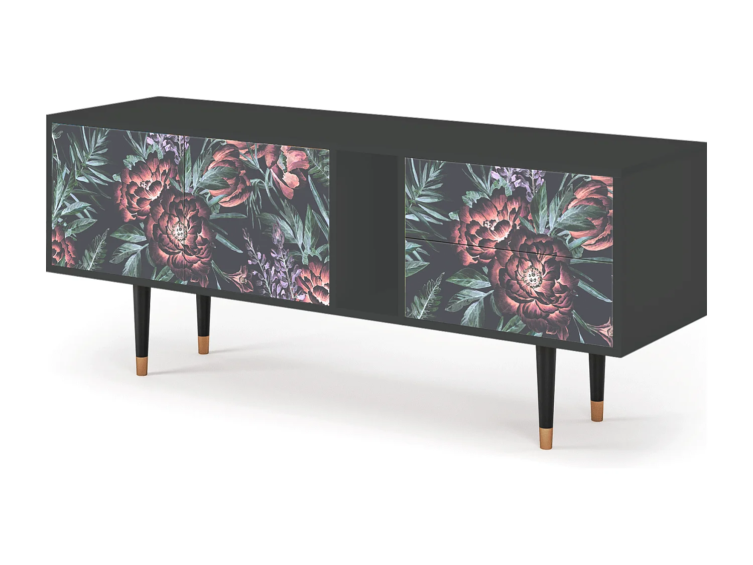 Mobile TV - 170х69х48 cm - T1 - Dark Peonies, Antracite