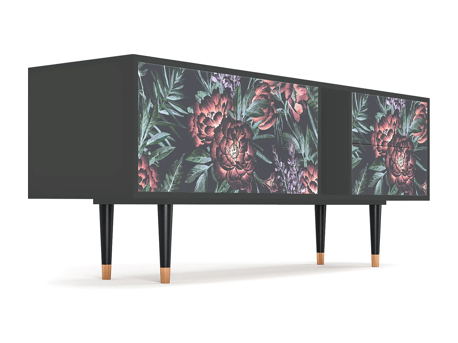 Mobile TV - 170х69х48 cm - T1 - Dark Peonies, Antracite