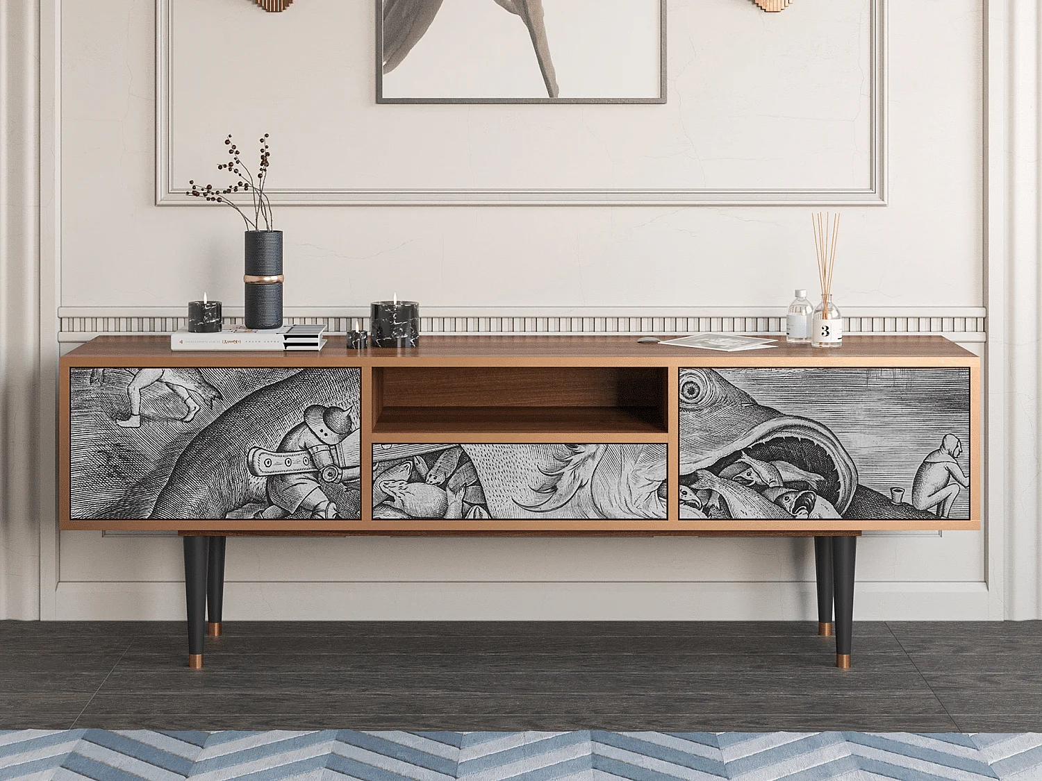 Meuble TV - 170х59х41 cm - T6 - Big Fish Eat Little, Noyer