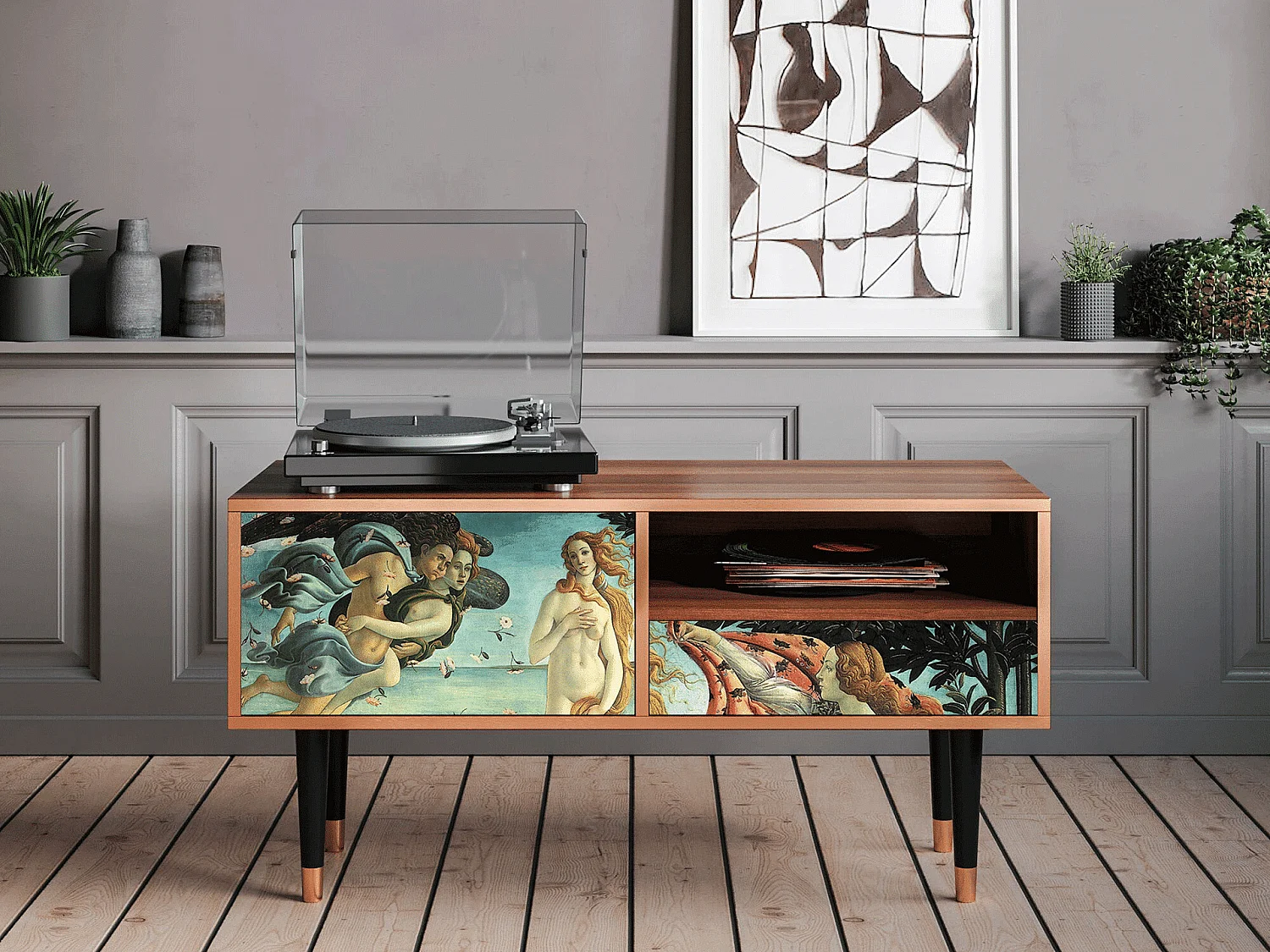 Mueble de TV - 115х59х48 cm - T3 - The Birth of Venus, Nogal