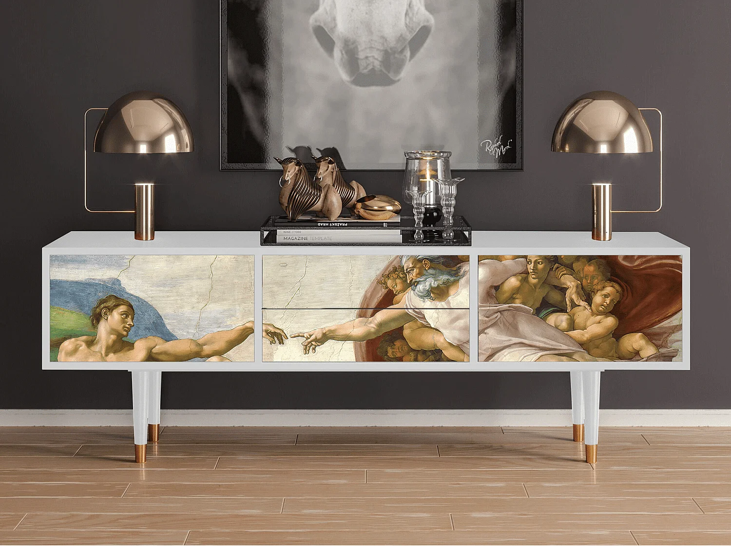 Meuble TV - 170х59х48 cm - T4 - The Creation of Adam, Blanc