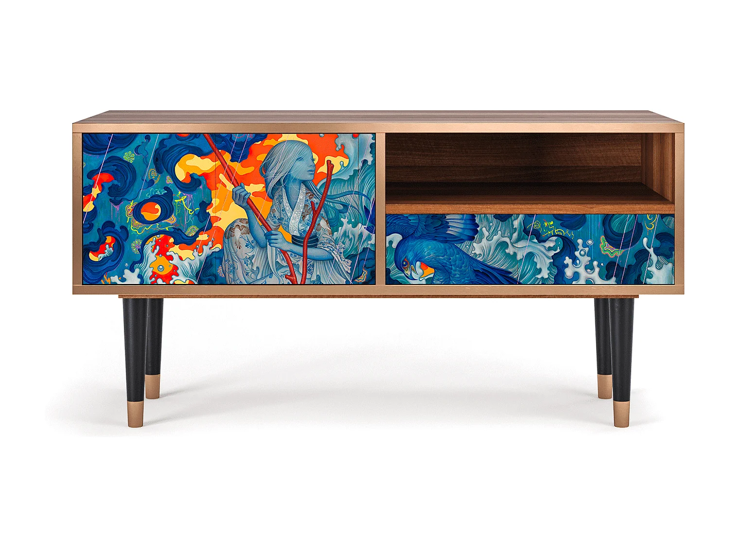 Mueble de TV - 115х59х48 cm - T3 - The Girl - James Jean, Nogal