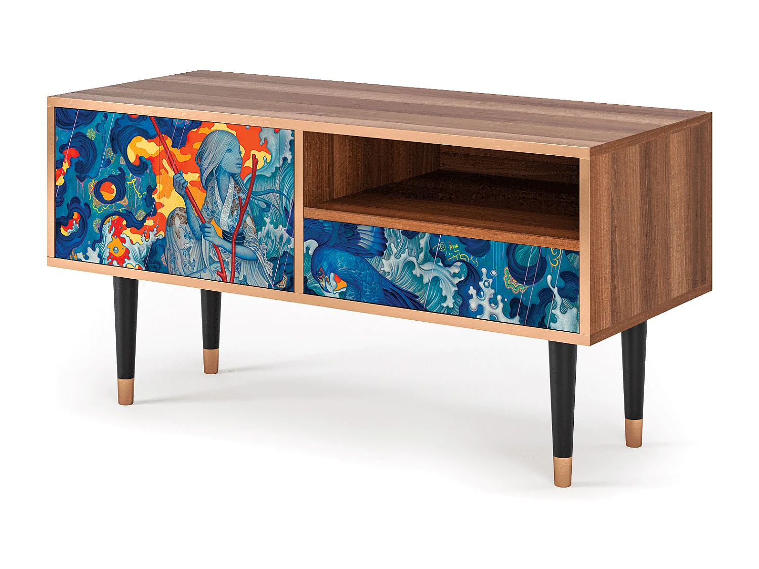 Mueble de TV - 115х59х48 cm - T3 - The Girl - James Jean, Nogal