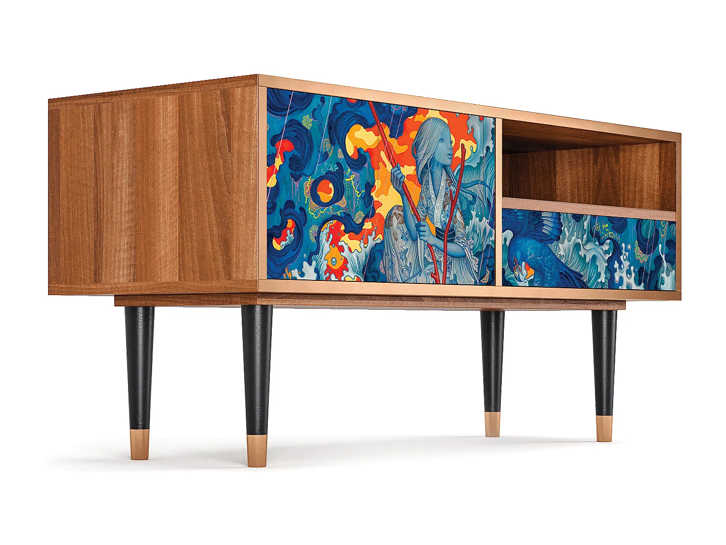 Mueble de TV - 115х59х48 cm - T3 - The Girl - James Jean, Nogal