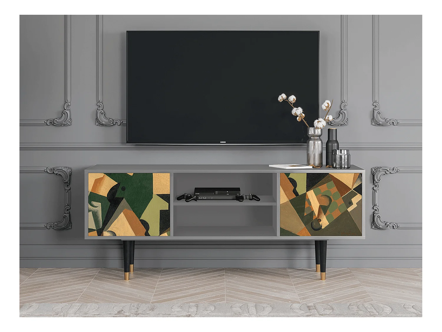 TV-meubel - 170х69х48 cm - T2 - Glass and Checkerboard, Grijs