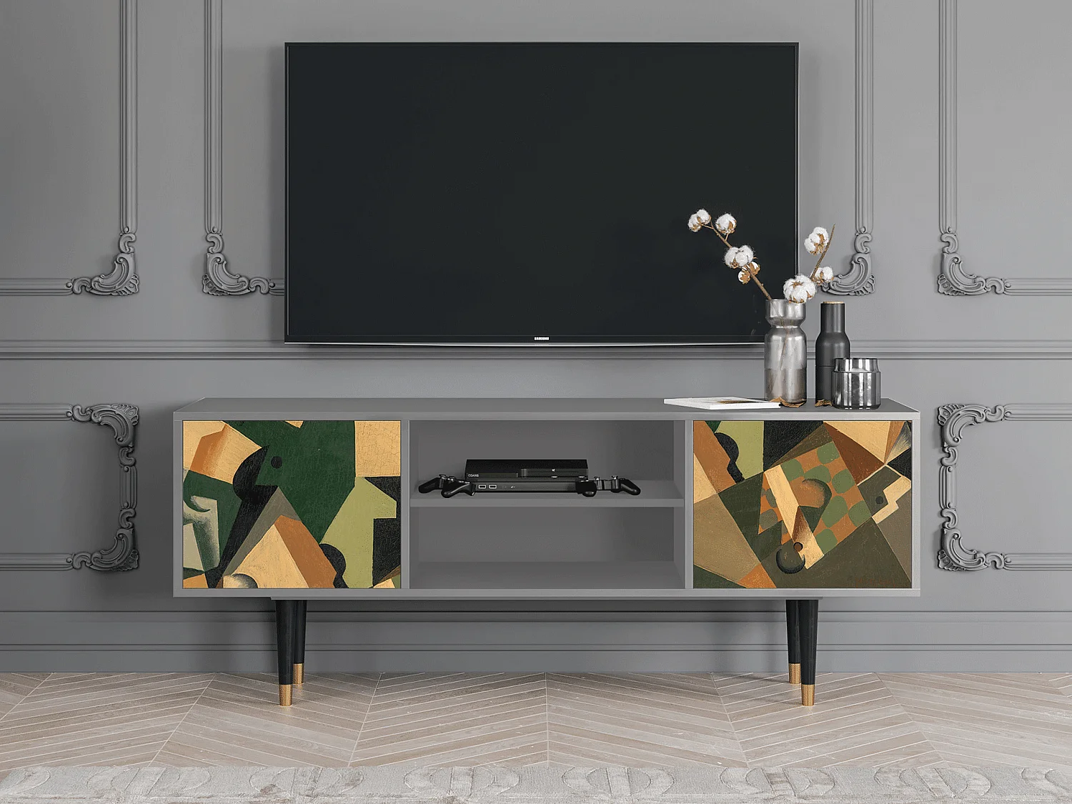 Meuble TV - 170х69х48 cm - T2 - Glass and Checkerboard, Gris