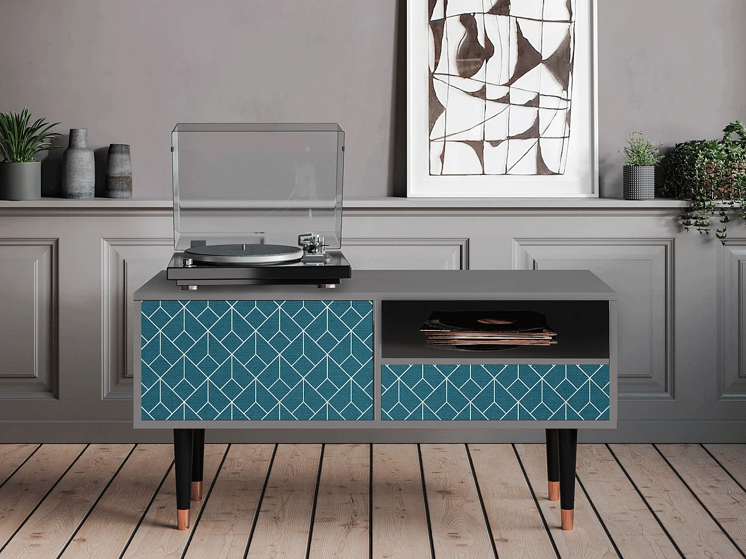 TV-Möbel - 115х59х48 cm - T3 - Turquoise Geometry, Grau