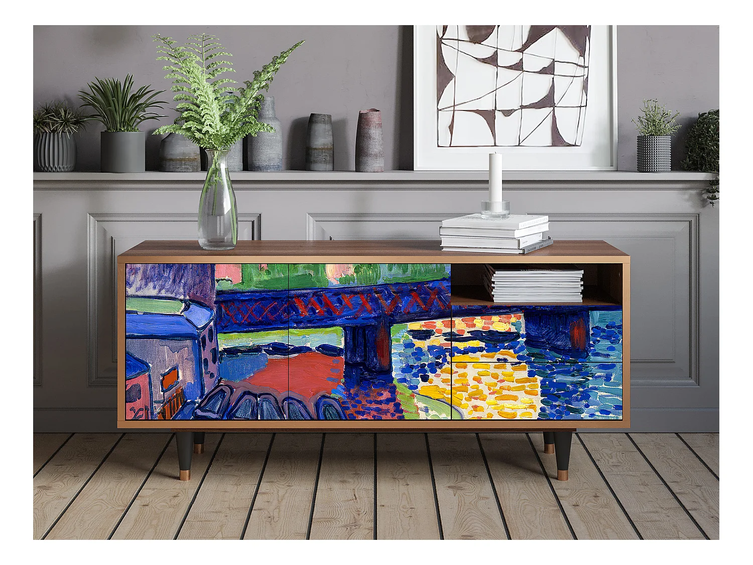 Meuble TV - 125х56х41 cm - T7 - Charing Cross Bridge, Noyer