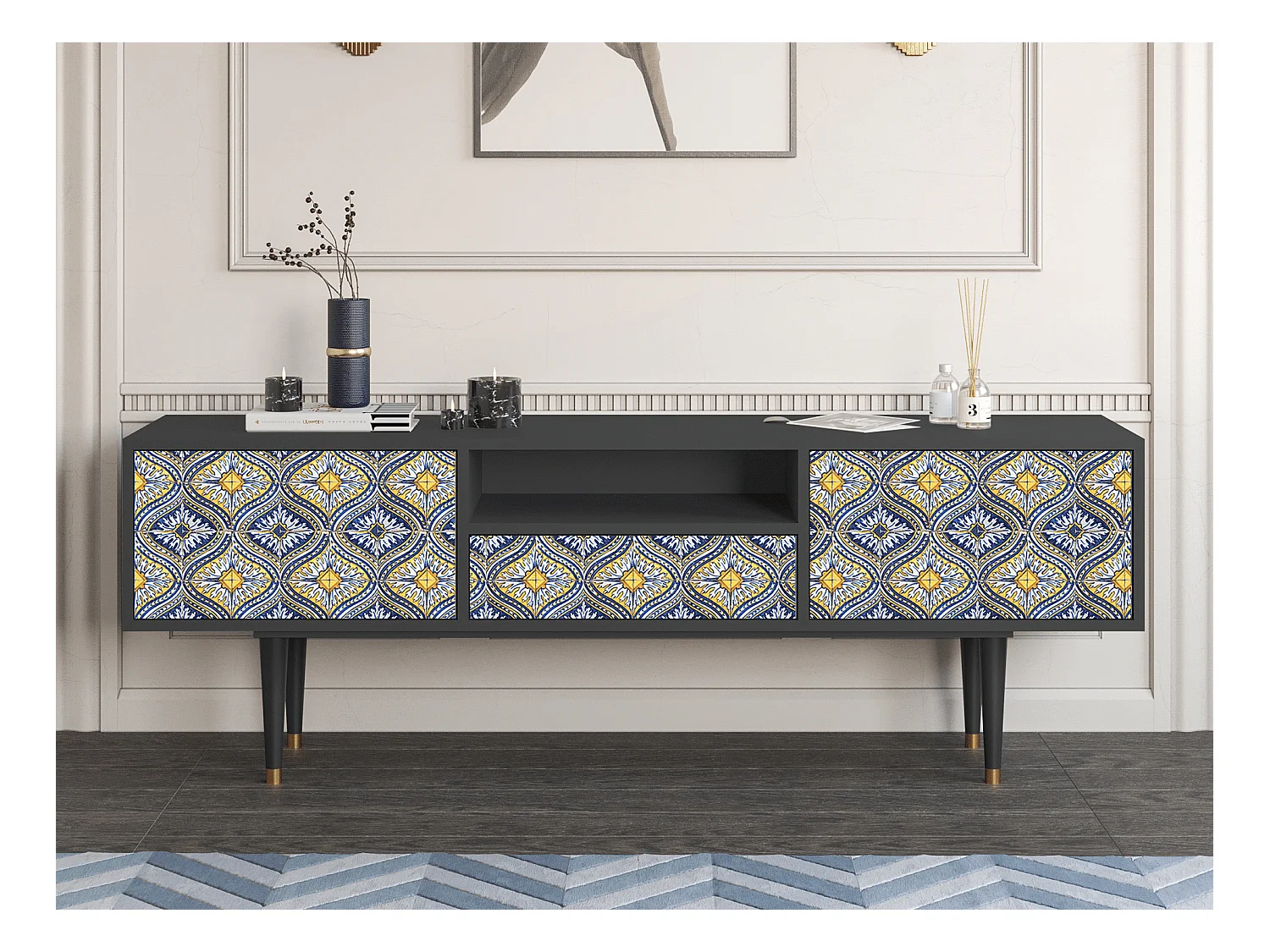 Meuble TV - 170х59х41 cm - T6 - Illusory Pattern, Anthracite