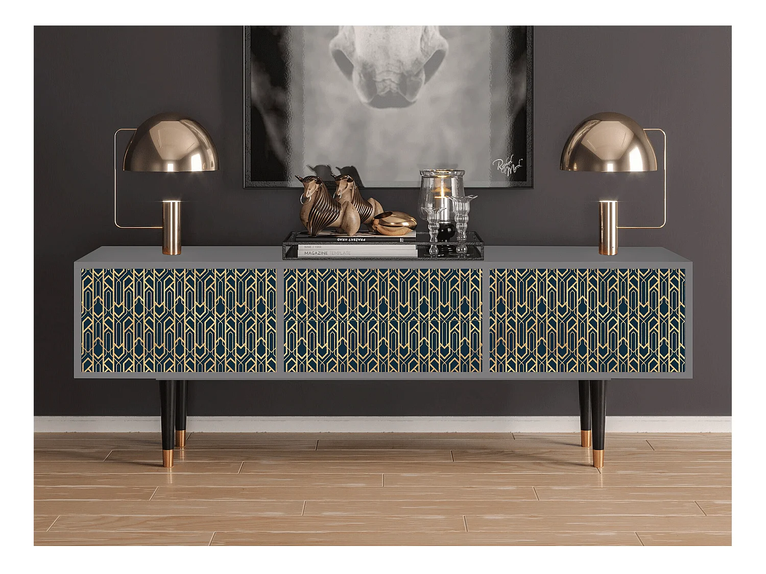 Szafka RTV - 170х59х48 cm - T4 - Golden Empire, Szary