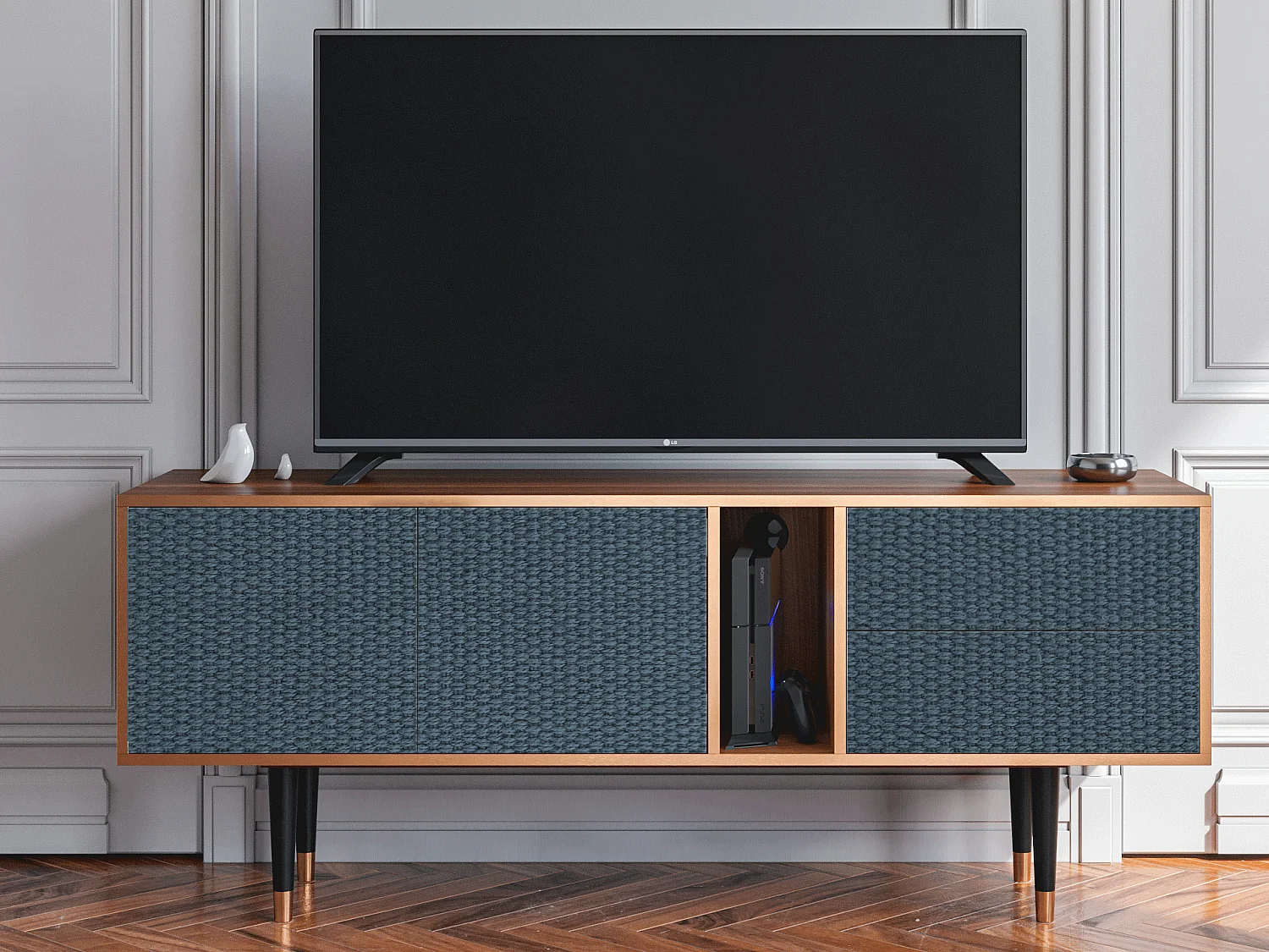 Meuble TV - 170х69х48 cm - T1 - Knitted Pattern, Noyer