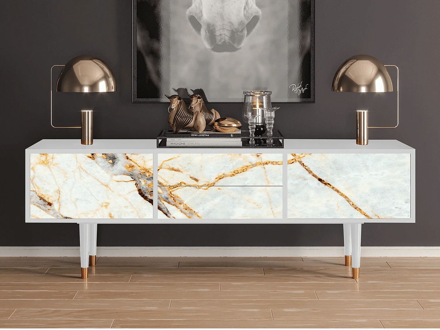 TV-meubel - 170х59х48 cm - T4 - Zandy Marble, Wit