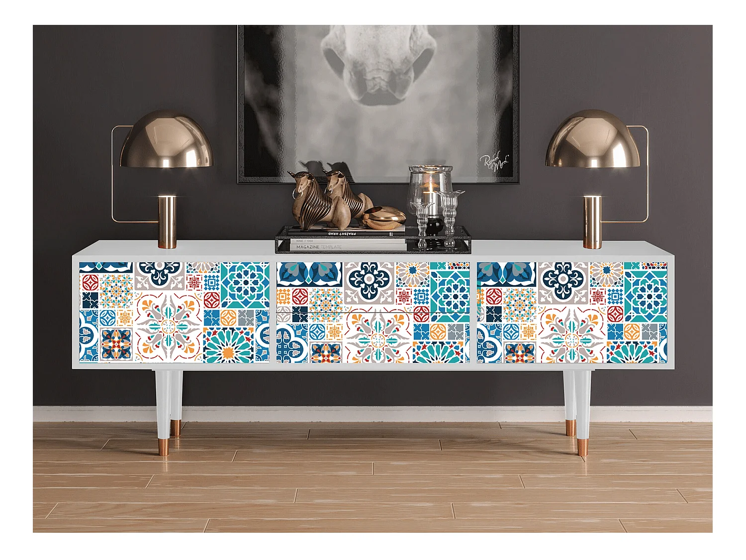 Mobile TV - 170х59х48 cm - T4 - Moroccan Market, Bianco