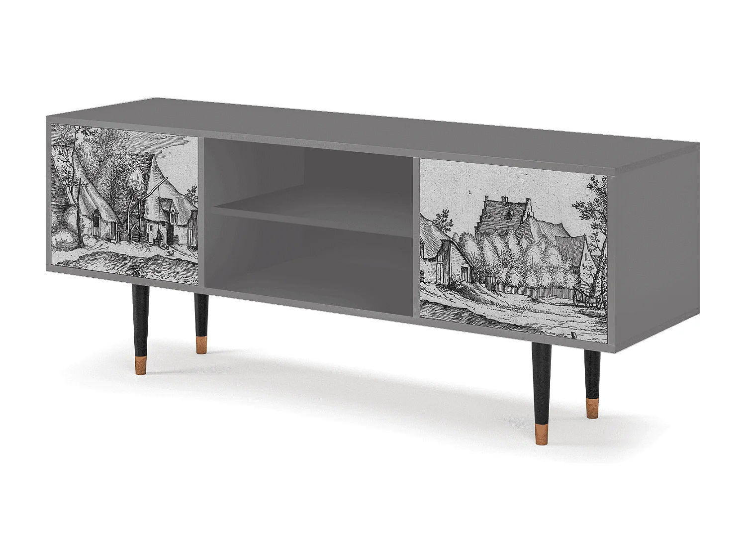 TV-meubel - 170х69х48 cm - T2 - Farms in a Village, Grijs