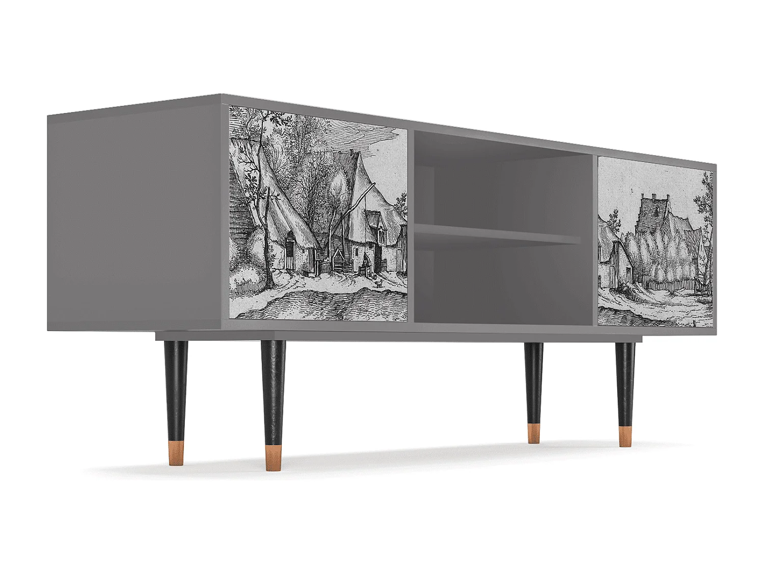 TV-meubel - 170х69х48 cm - T2 - Farms in a Village, Grijs