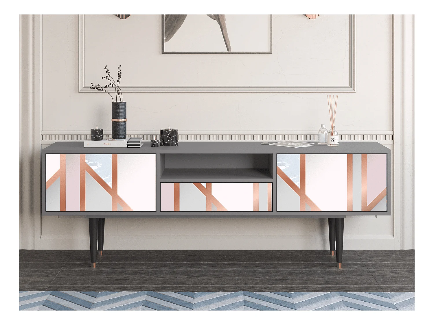 Meuble TV - 170х59х41 cm - T6 - Champagne Story, Gris