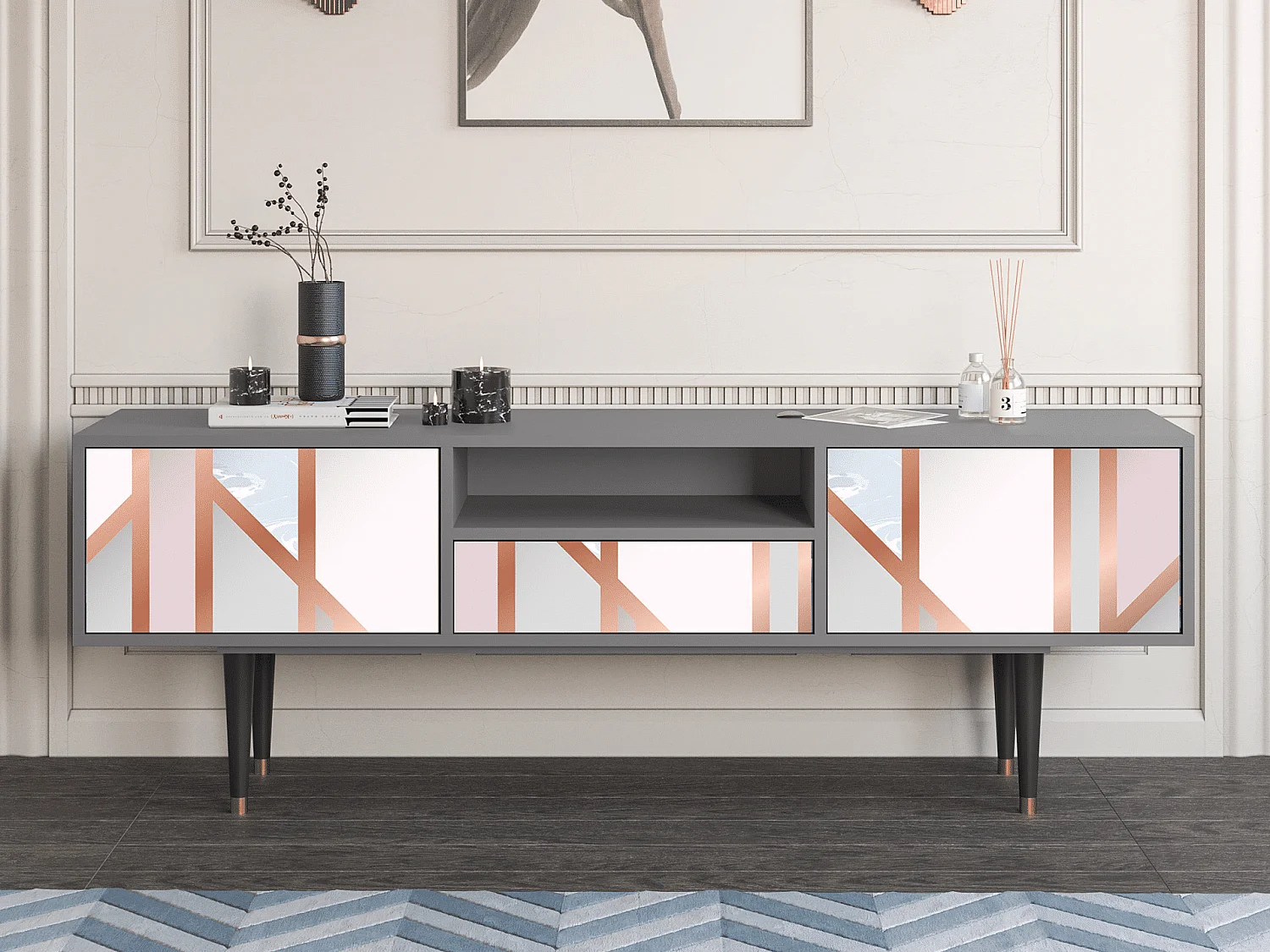 Szafka RTV - 170х59х41 cm - T6 - Champagne Story, Szary