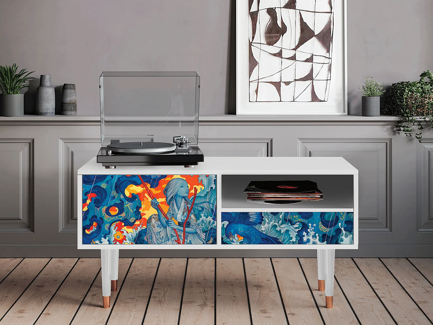 Mobile TV - 115х59х48 cm - T3 - The Girl - James Jean, Bianco