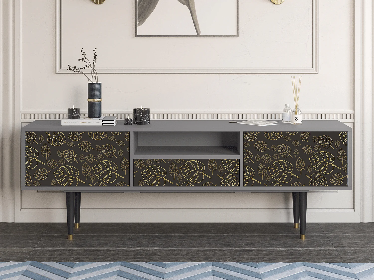 Meuble TV - 170х59х41 cm - T6 - Fall Of The Leaves, Gris