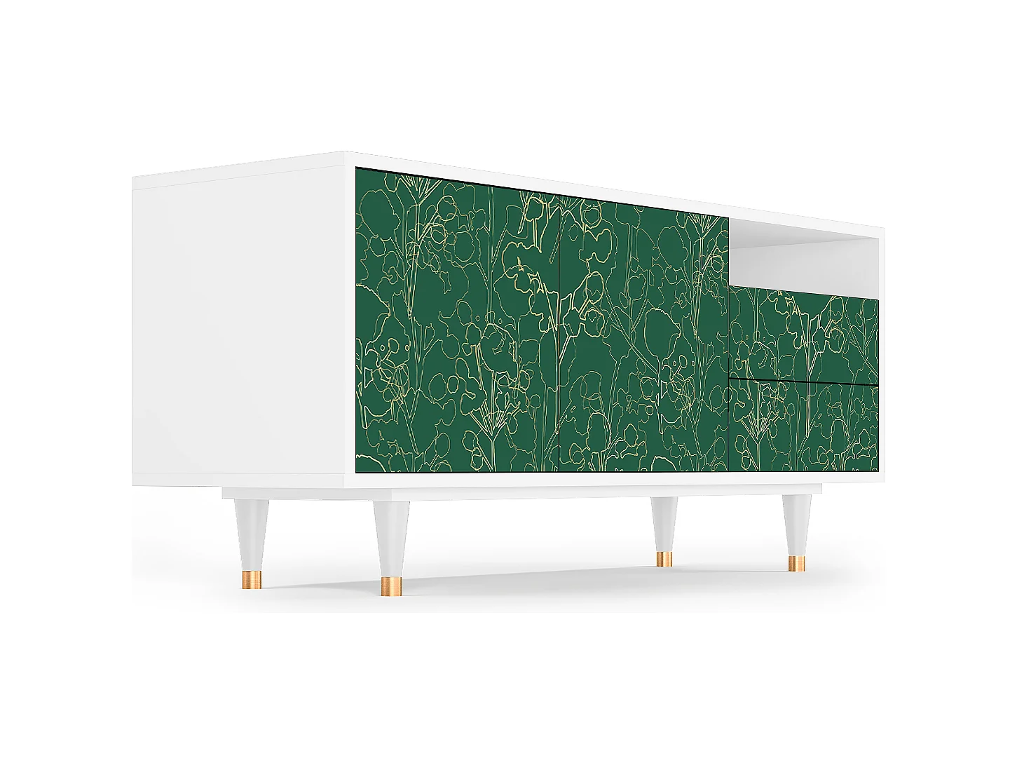 Meuble TV - 125х56х41 cm - T7 - Emerald Forest, Blanc