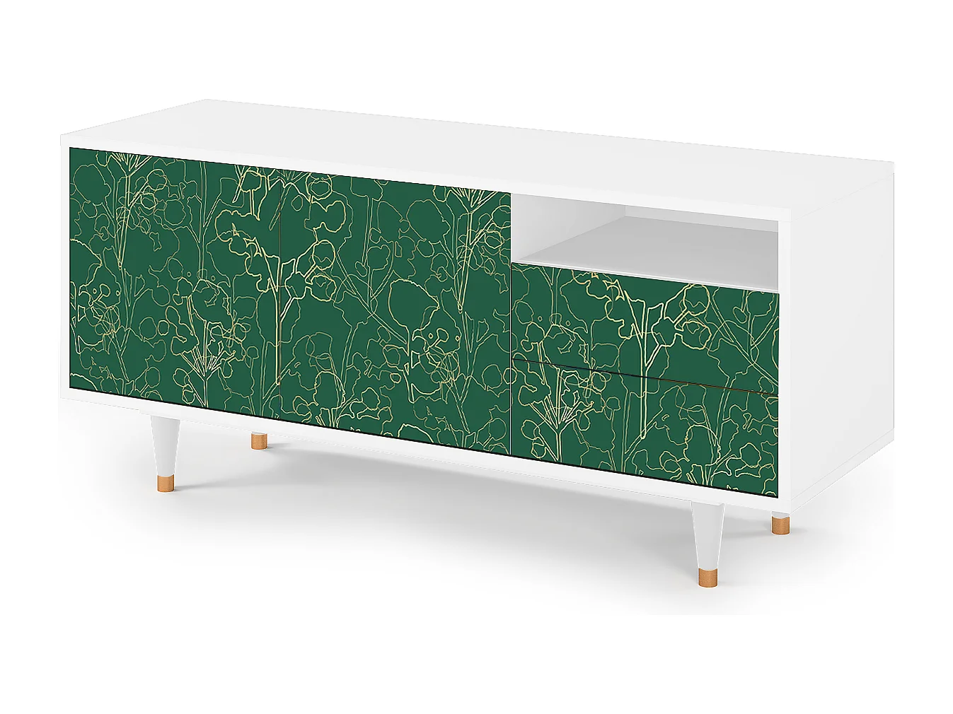 Meuble TV - 125х56х41 cm - T7 - Emerald Forest, Blanc