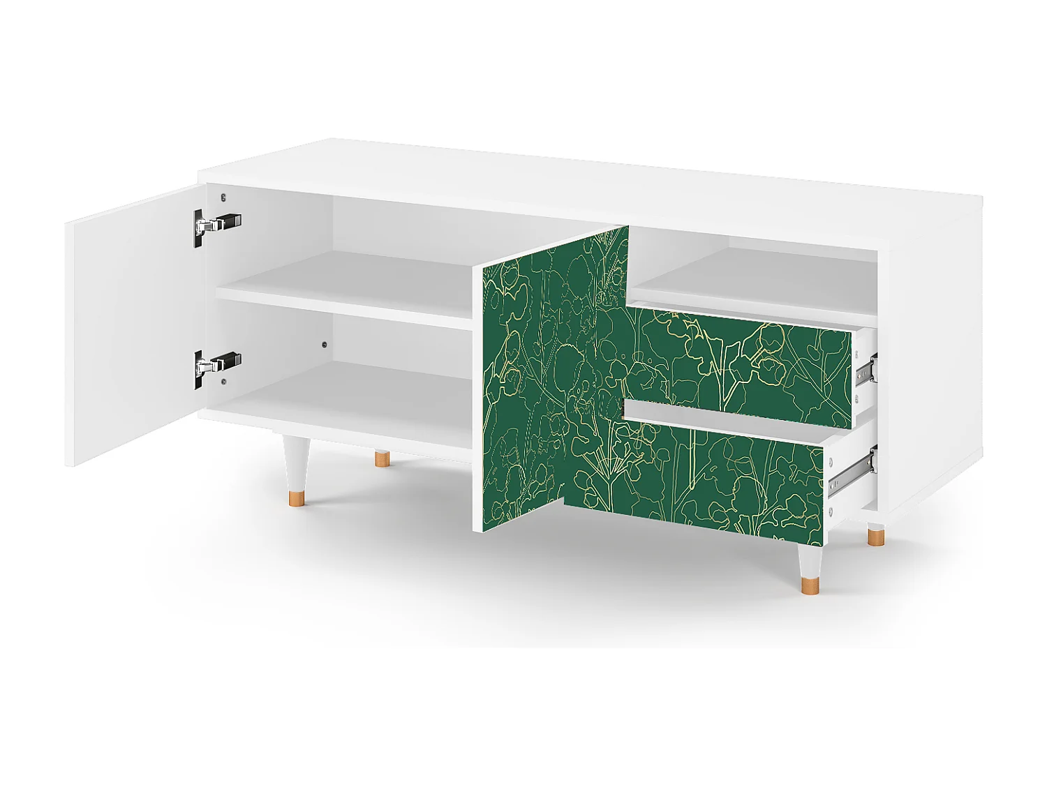 Meuble TV - 125х56х41 cm - T7 - Emerald Forest, Blanc