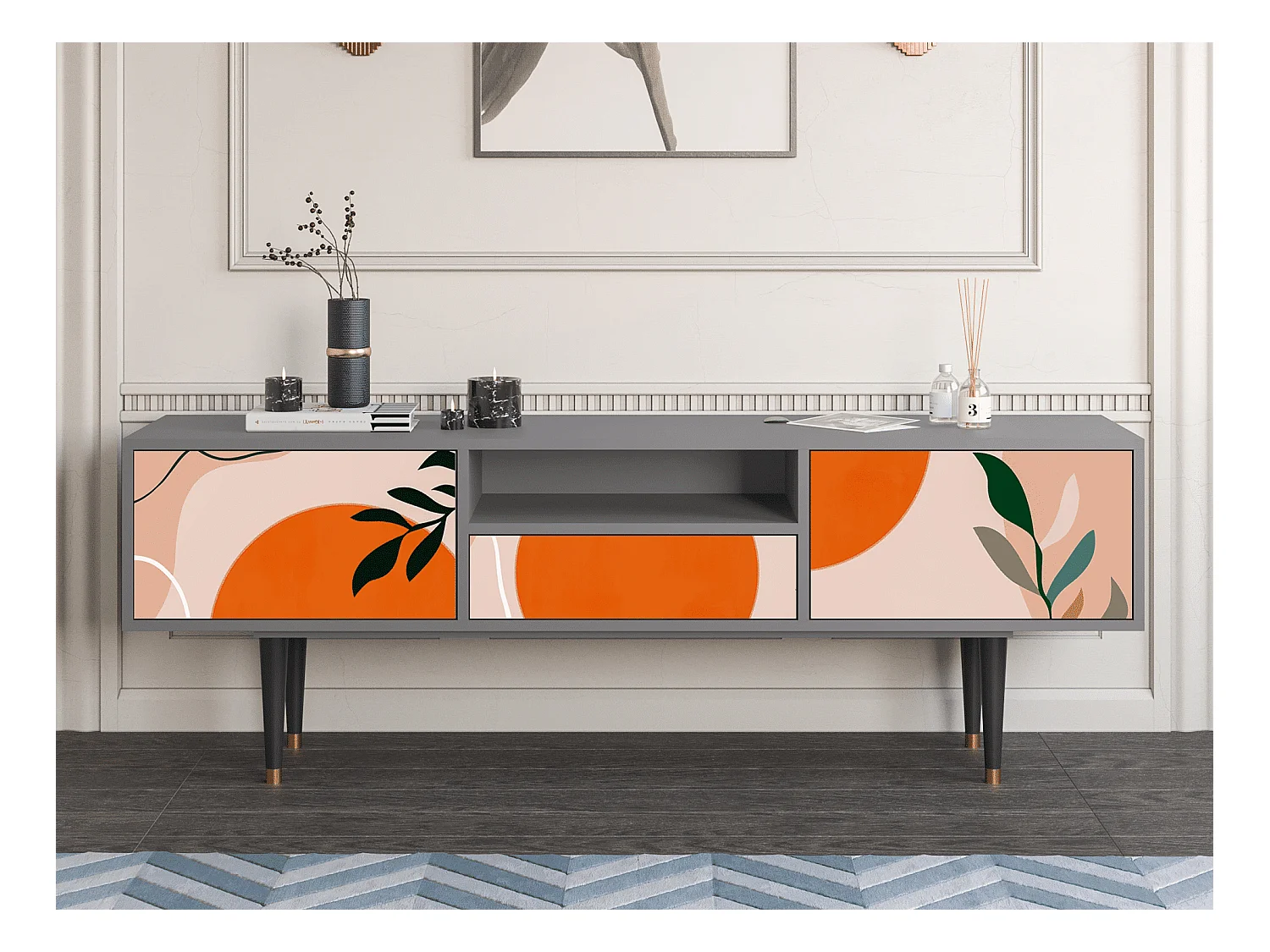 Meuble TV - 170х59х41 cm - T6 - Artwork, Gris