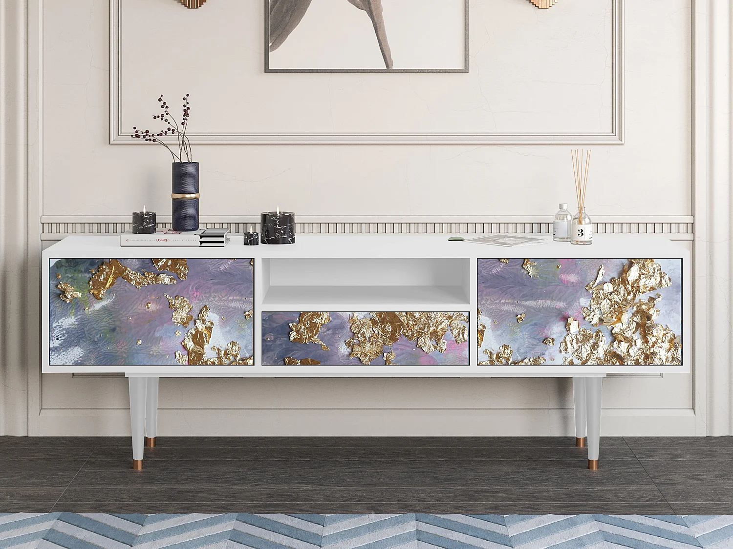 Meuble TV - 170х59х41 cm - T6 - Planet Earth, Blanc