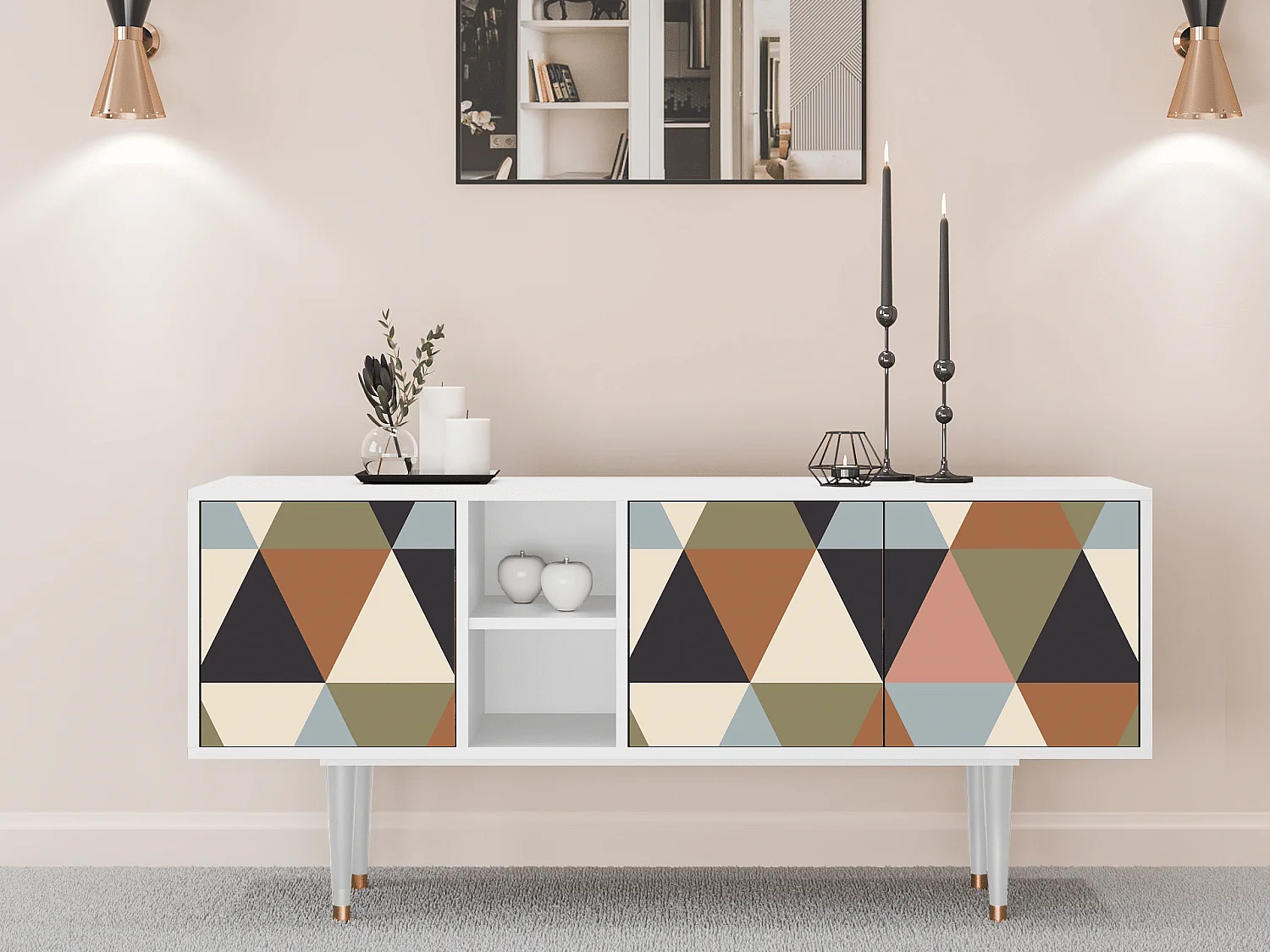 TV-meubel - 150х69х41 cm - T5 - Royal Triangles, Wit